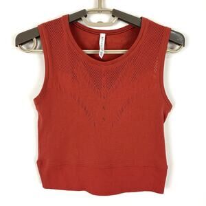 Athleta Ujjayi Crop Tank S/M Laser Cut details Etruscan Red